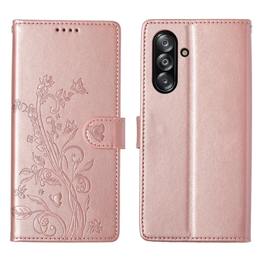 Etui portfelowe dla Samsunga Galaxy A17 5G z motywem motyla i kwiatów, wykonane ze skóry PU, z paskiem na nadgarstek