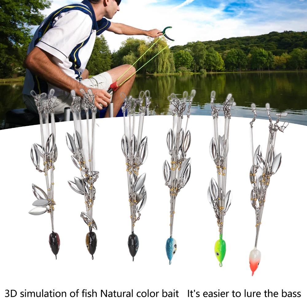 6PCS Simulated 5 Arms Umbrella Fishing Rig 3D Stainless Steel Alabama Umbrella Rigs Wtih 8 Blades Umbrella Rig Kit Fishing Bass