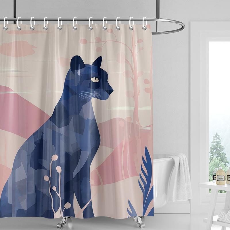 Cartoon cat waterproof shower curtain home decoration bathroom partition shower curtain 180x 200cm with 12 hooks