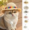 Cat Costume Accessories Straw Hat, Pet Sun Hat with Lace And Bow, Summer for Cats Cute Protection Small Dogs Outdoor Walks