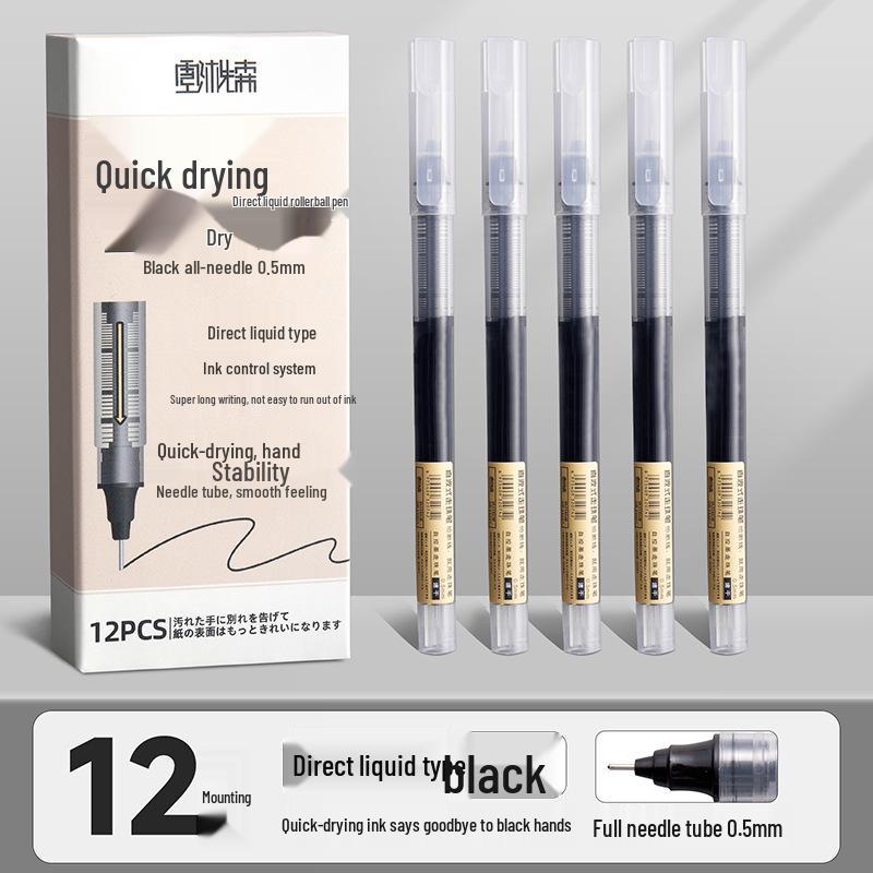Rullepenn med høy kapasitet og hurtigtørkende blekk - Svart, Rød, Blå, Full nålespiss for studenter og kontor.
