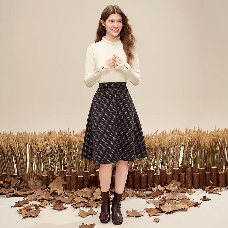 BETU Women's 2025 Winter Plaid A-line Skirt