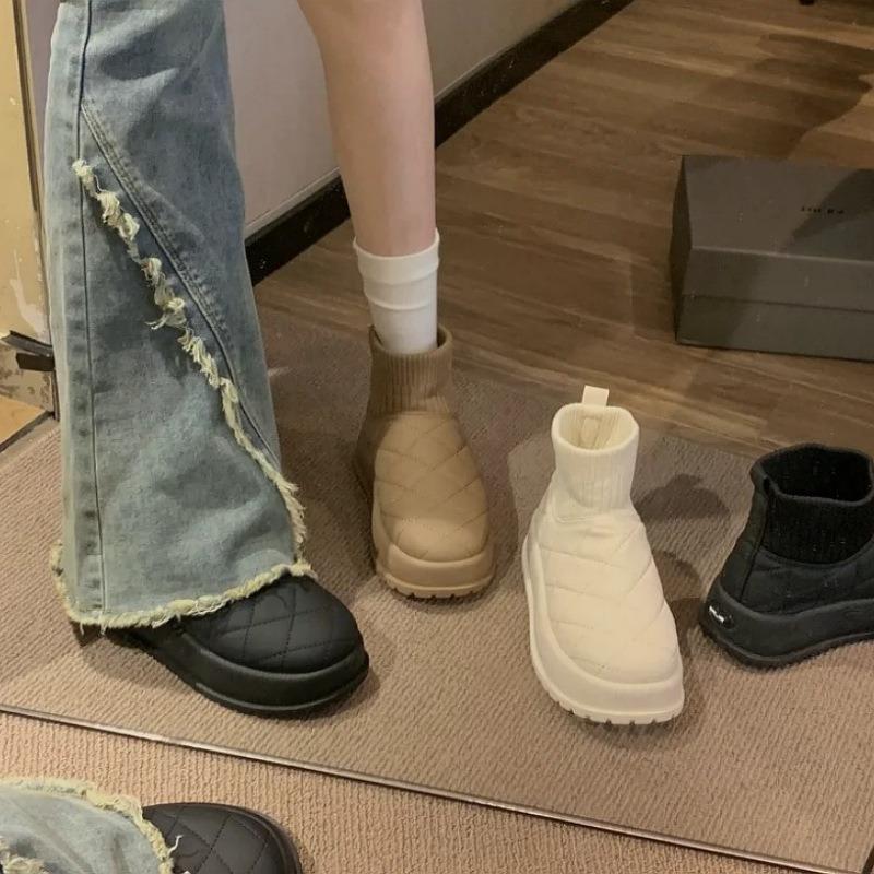 Snøstøvler Retro Allsidige Tykksålede Fritidssko i Bomull