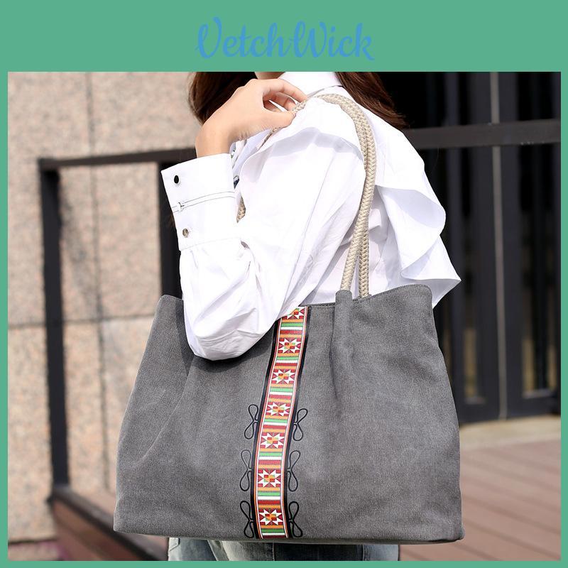 Canvas Tote Bag For Women With Vintage Print Large Capacity Casual Travel Accessory