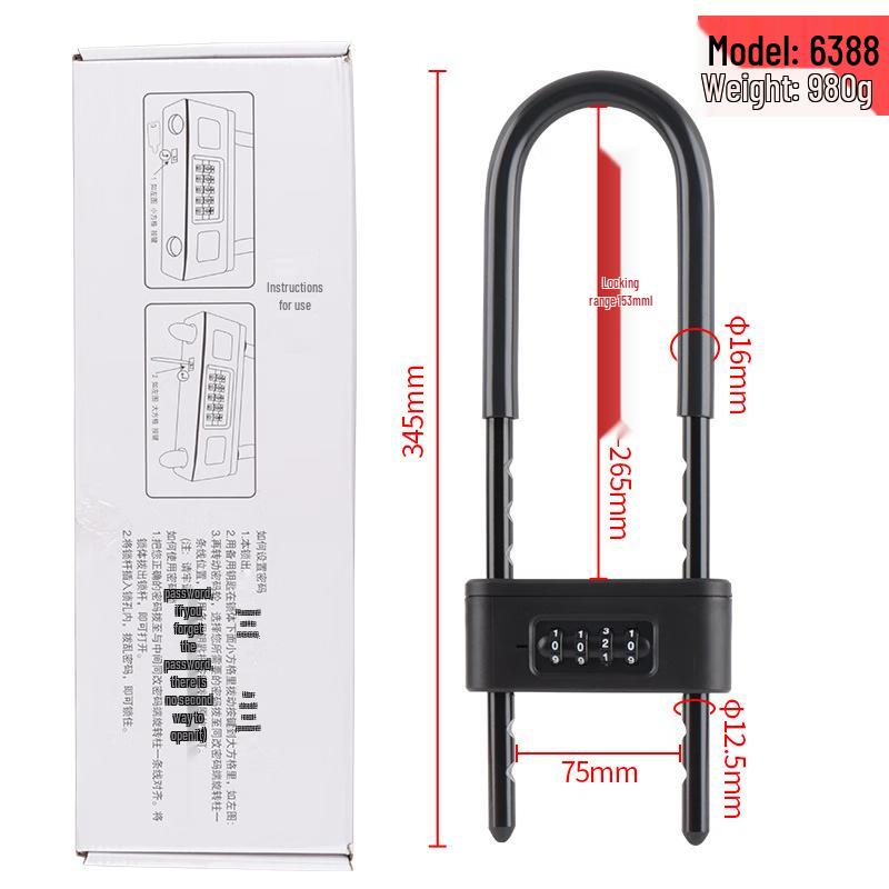 Jingyu U-shaped Password Glass Door Lock 35cm