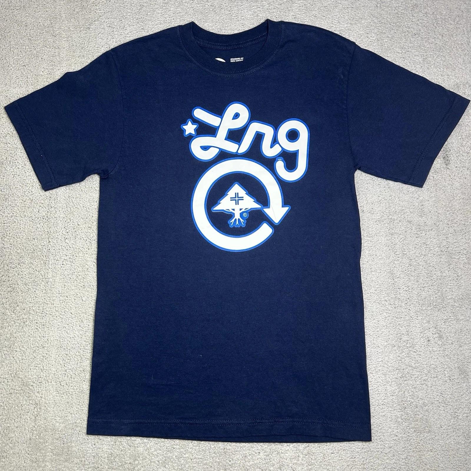 LRG Shirt Men’s Small Navy Blue Graphic Print Skateboarding Brand Short Sleeve 4XL