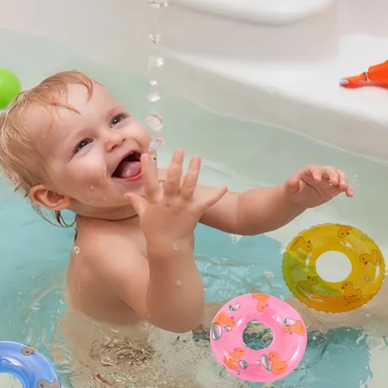 10pcs Mini Swim Ring Bath Toy Swimming Pool Float Circle Ring Toys Toy Baby Funny Doll Floating Rubber Bath Inflatable Games