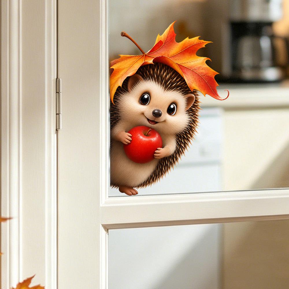 Herbst Cartoon Igel Statisch Haftend Fensteraufkleber Selbstklebend Abnehmbar Geschäft Zuhause Dekoration