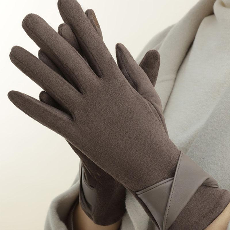 Zimní Polstrované Teplé Rukavice Vintage Jednobarevné Semišové Dotykové Rukavice na Jízdu Lyžařské Palčáky