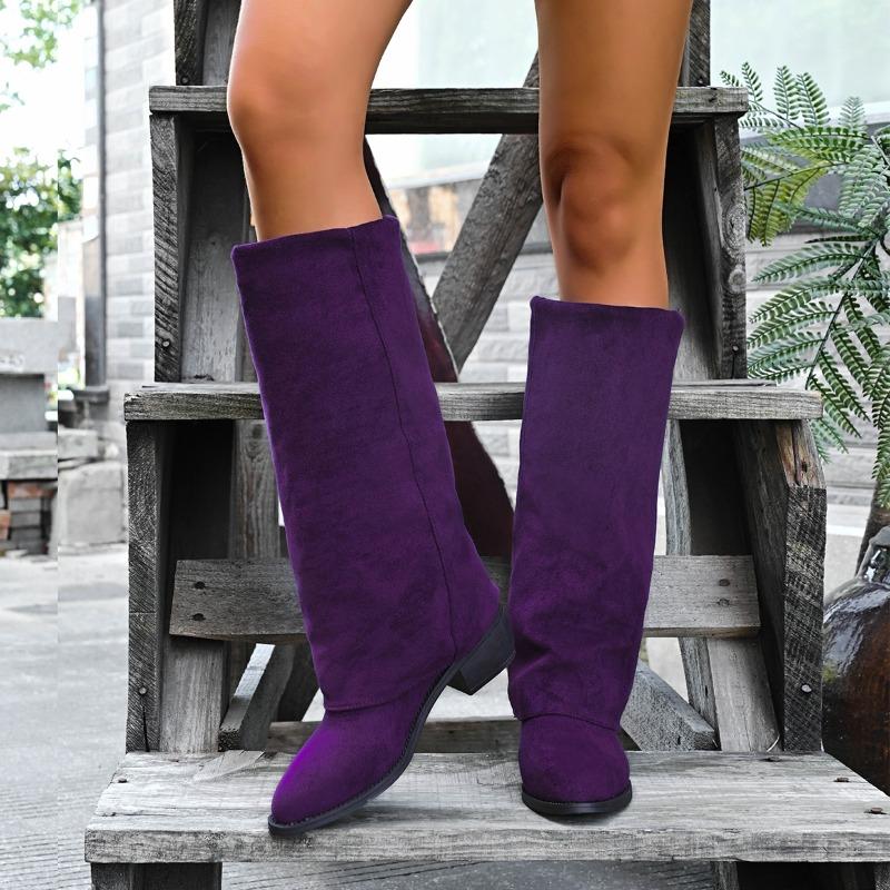 Fashion Block Heel Plus Size Non-Slip Sleeve Boots Women's Fall New Outside Suede No Lining Fashion Tall Boots