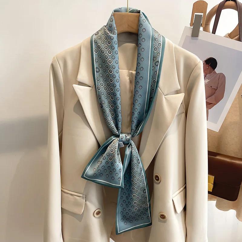 Fashion New Small Silk Scarf Women Tie Bag Headband Flower Printing Hairband Korean Style Neckerchief Ribbon Luxury Brand