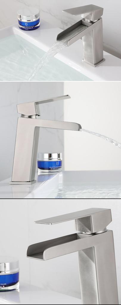 304 Stainless Steel Waterfall Bathroom Basin Faucet Black/Nickel Deck Mounted Square Single Handle Hot And Cold Mixer Tap