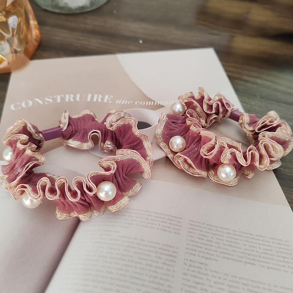 

2 шт. Европейские и американские кружевные резинки для волос с жемчугом, высокоэластичные, для женщин, девочек, держатель для хвоста, резинки для волос, веревочные аксессуары