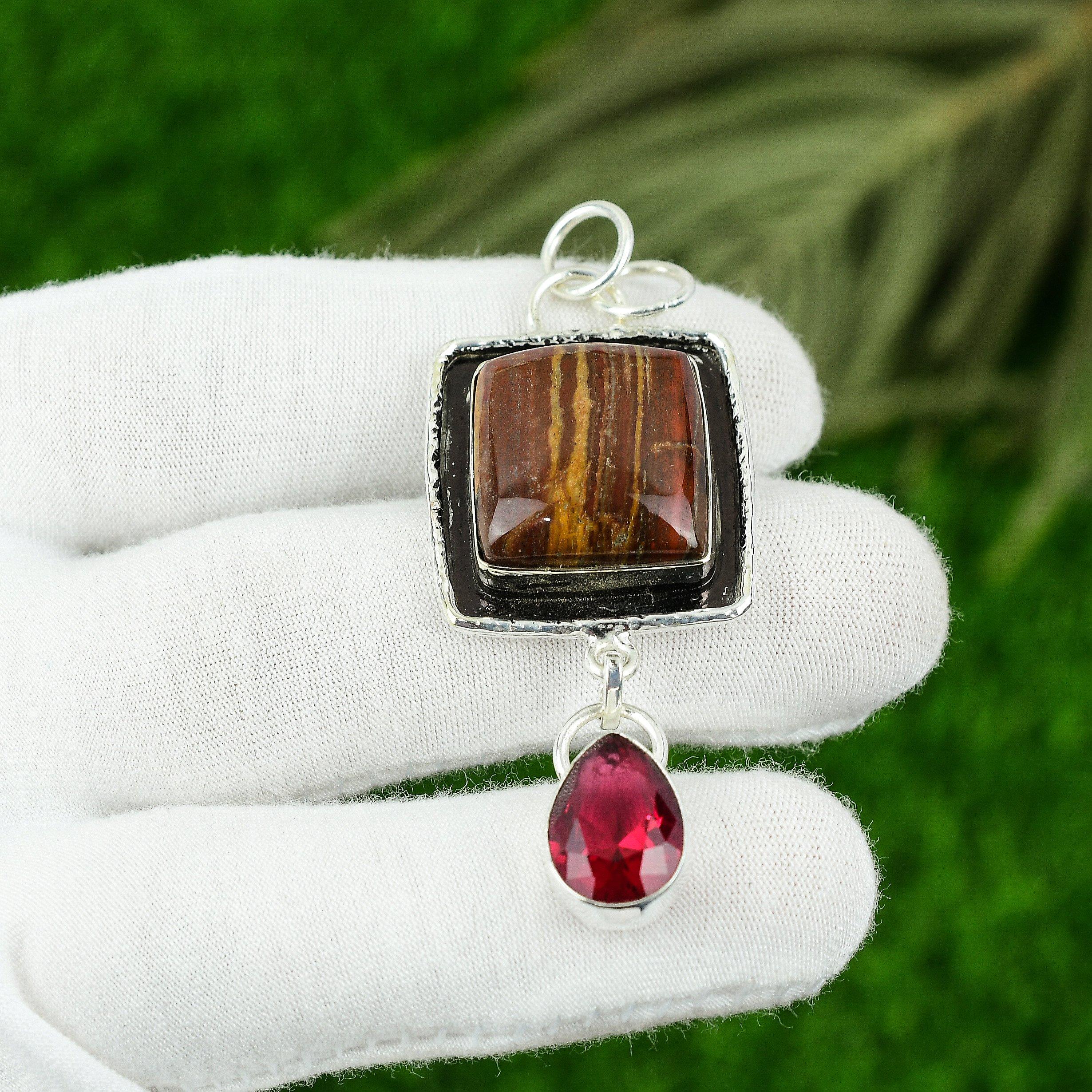 

Gift For Women Pendant 925 Sterling Silver Natural Red Snakeskin Jasper Gemstone