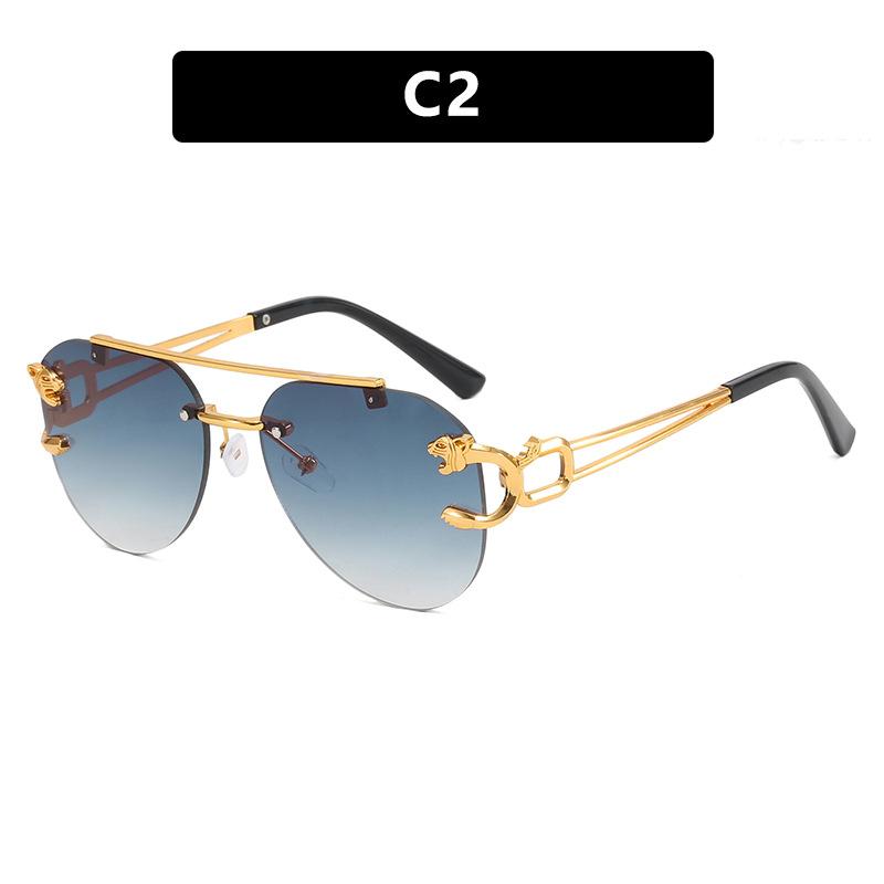 Rimless toad glasses driving sunglasses leopard sunglasses European and American retro trimmed double beam sunglasses men and women