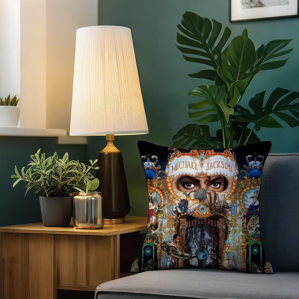 M-Michael J-Jackson-ES Copricuscino Cantante Casa Biancheria da Letto Divano Soggiorno Federa Cuscino Semplice Morbido Pelle Copricuscino Regalo per Festa