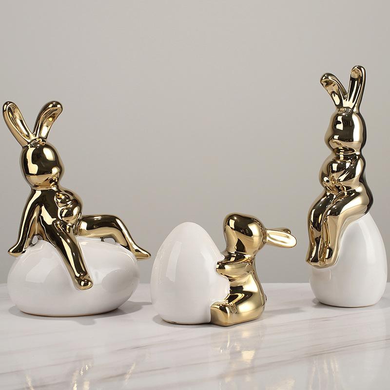 Leichter Luxus Sitzende Haltung Langohriger Hase Ornamente Keramik Galvanotechnik Handwerk Weinschrank TV-Schrank Heimdekoration Dekoration Dekoration