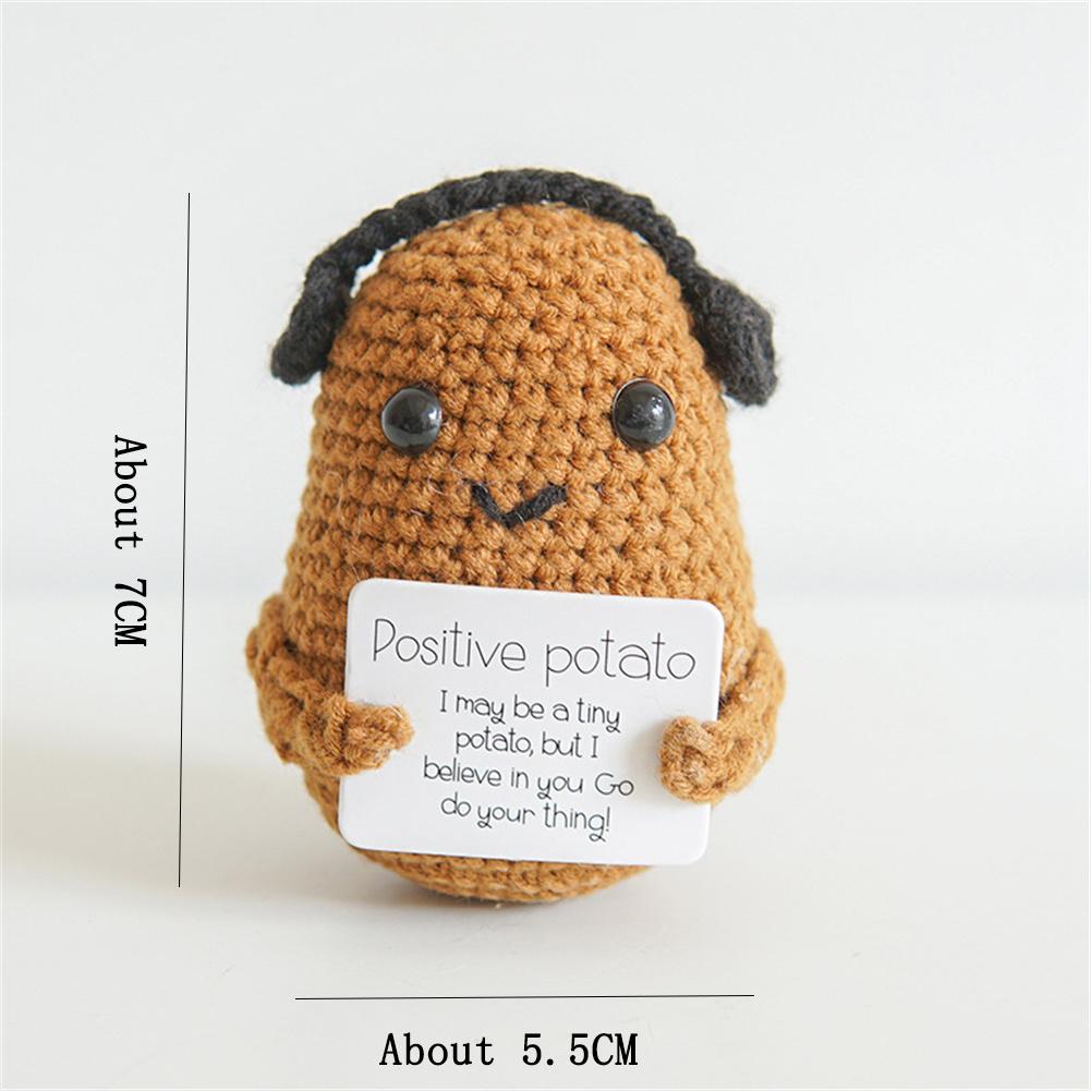 Positive Knitting Potato Doll Decoration with Card Positive Potato Doll for Birthday Party Office Decoration Good Luck Gifts