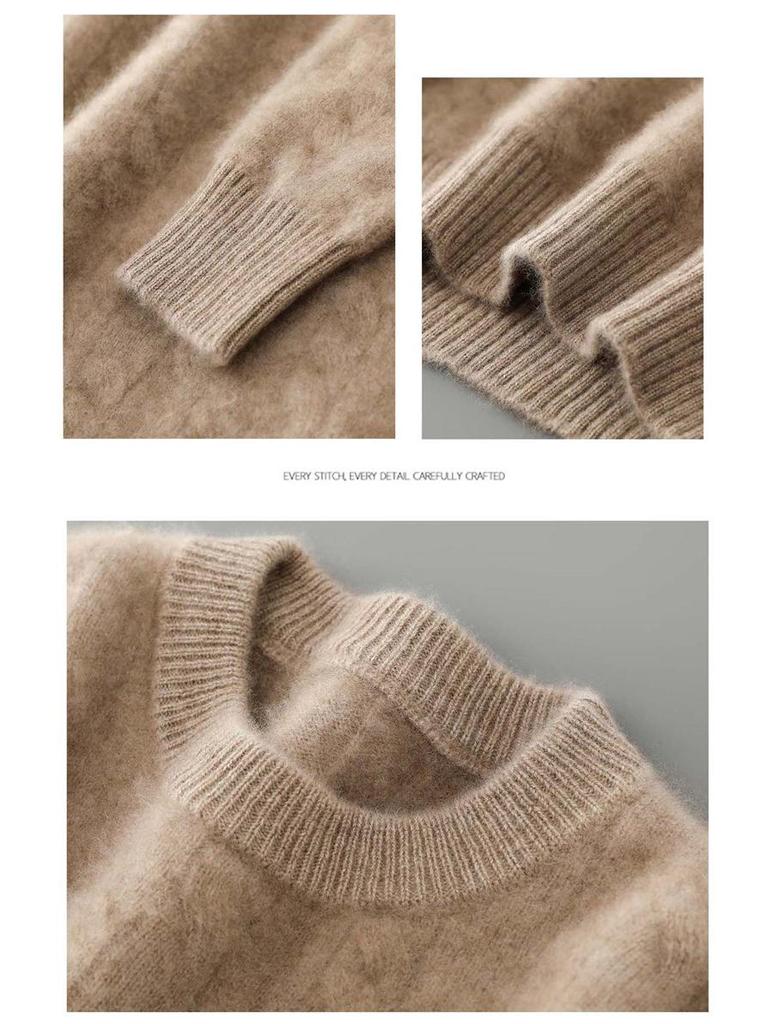 Men's Minimalist Wool Ribbed Knit Sweater – Round Neck Versatile Pullover Base Layer Top