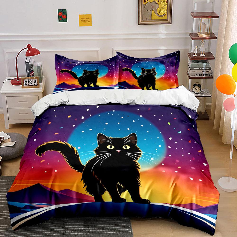 "Moonlit feline dreamscape." Bedding sets Duvet covers Pillowcases(1* Duvet Cover 2* Pillowcases without duvet insert)