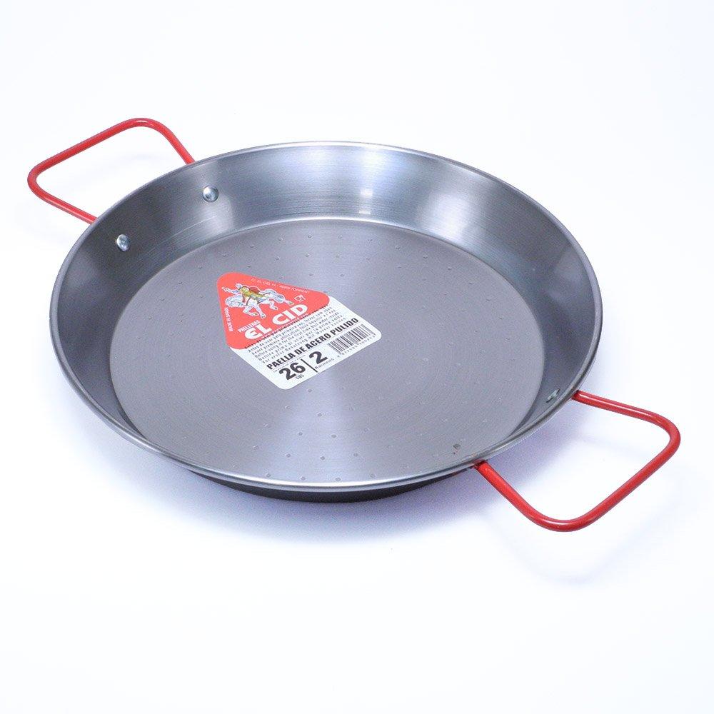

EL CID Spanish Paella Pan with Red Handle, Professional Paella Pan with Recipe, 26cm, Serves 1-2 People