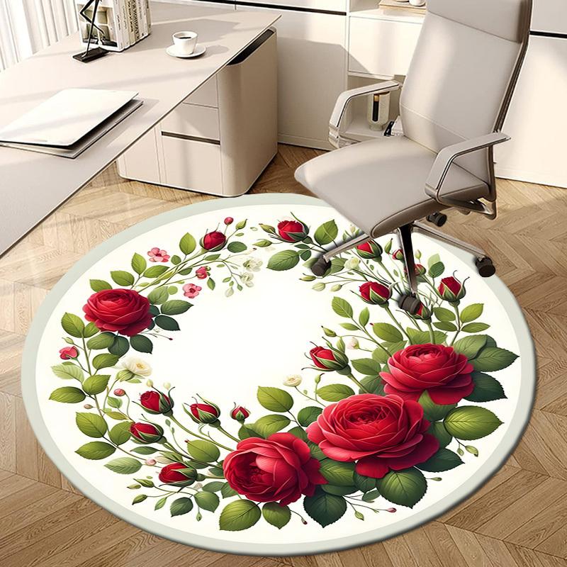 1pc Carpet Chair Mats Floral Wreath with Red Roses Perfect for Decorating Chairs, Polyester Carpet, for Living Room.YDT627