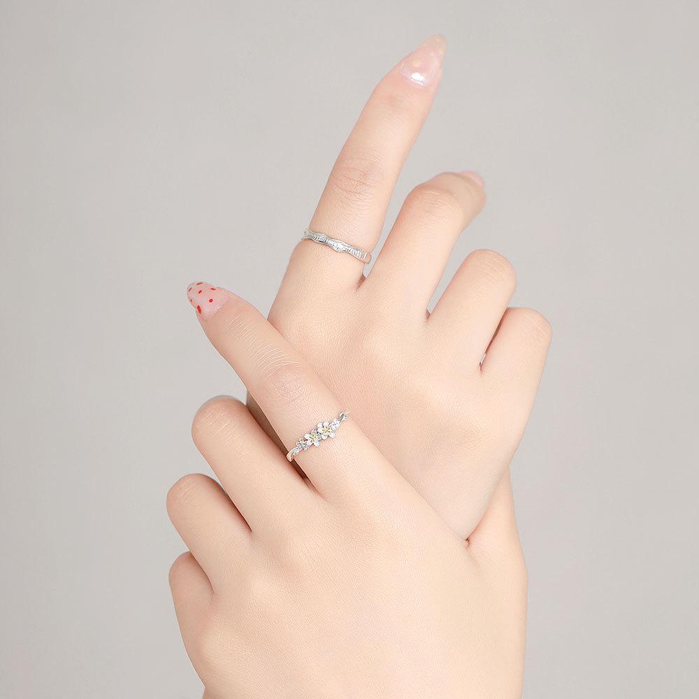 Cherry Blossom Couple Rings: 999 Sterling Silver, Sweet Luxury Design, Perfect for Anniversaries.