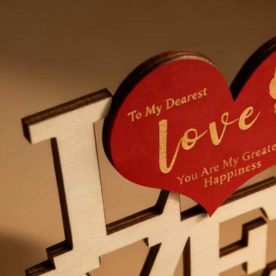 Valentine's Day Love Table Sign with Base Farmhouse Rustic Wooden Love Letter Ornament Anniversary Wedding Party Tabletop Decoration