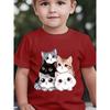 Boys Summer Crewneck T-Shirt, Cute Cartoon Cat Print Soft Breathable Short Sleeve Casual Top