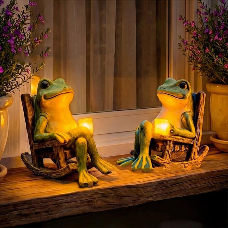 Miniature Frogs On Swing Solars Powered Light Garden Lamp Automatic Night Lamp Resins Craft Light For Terraces Balconies