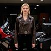 European and American Autumn and Winter Women's Brown PU Leather Jacket Lapel Zipper Motorcycle Jacket Women's Coat