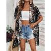 Elegante Kimono Cárdigan de Chifón Floral - Ligero, Transparente Negro con Estampado Floral Vibrante, Manga Corta, Frente Abierto, Cárdigan Estilo Kimono