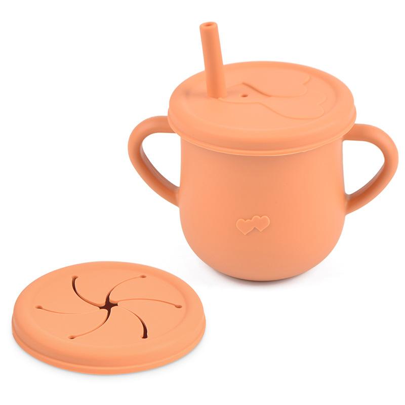 1 Tasse 2 Deckel Silikon Schnabeltassen Snackbecher Baby Trainingsbecher Lebensmittelqualität Silikon Auslaufsicherer Trinkhalmbecher Füttern Trinkgeschirr