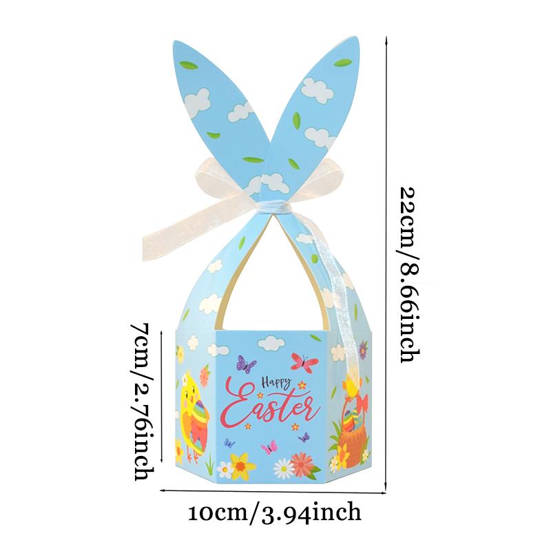 WTEMPO Cute Rabbit Ear Design DIY Foldable Printed Gift Boxes Easter Paper Baskets Spring Party Festive Decor Treat Boxes Hand-held Universal Boxes