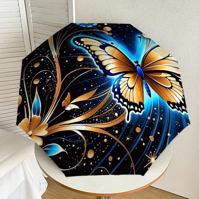 

1pc Butterfly Night Garden Artwork Umbrella with Plastic Handle,Suitable for All Seasons Home Travel Outdoor UmbrellaDD492