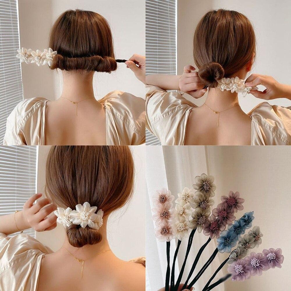 New Hair Coiler Female Flower Ball Head Lazy Hair Coil Artifact Net Celebrity Pearl Korean Headdress Hair Accessories