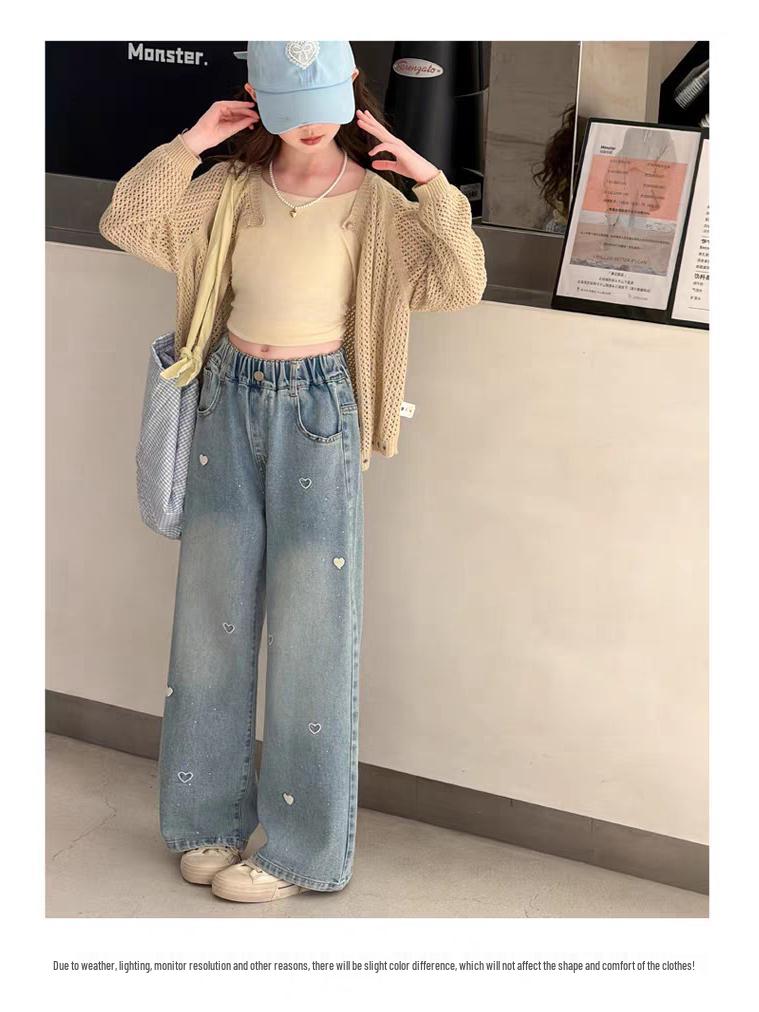 Spring 2026 Girls' Wide-Leg Denim Trousers for Kids - Stylish Spring/Autumn Wear