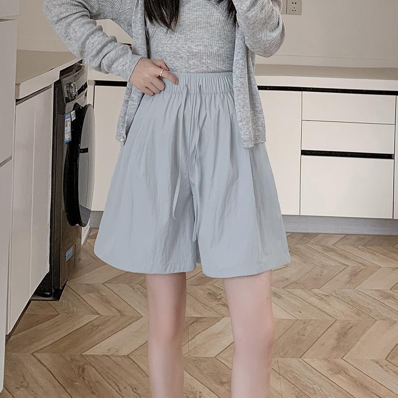 Ice Silk Shorts Women's Summer Loose Slim Casual Texture of Five Quarter Pants High Waist Draped Wide Leg Pants