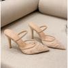 Luxury Brand High Heels Women Sandals Mesh Embroider Elegant Pointed Ladies Slingback Designer Party Wedding Bridal Dress Shoes