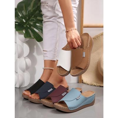 Sandalias Casuales Minimalistas para Mujer de Talla Grande, Color Sólido, Boca de Pez, Suela Gruesa