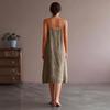 Women's Fashion Casual Loose Sleeveless Tank Top Cotton-Linen Mid Length Dress