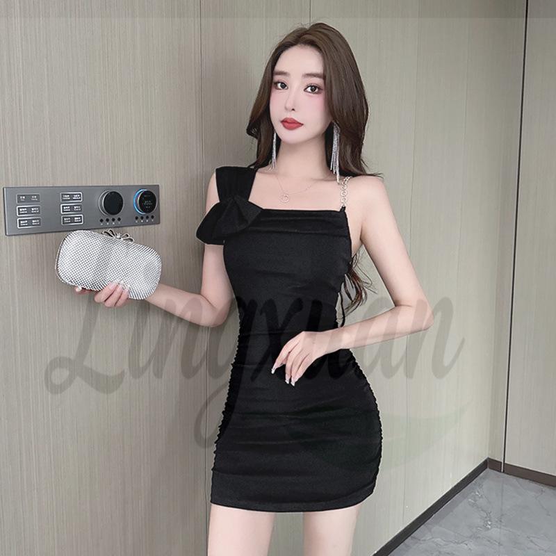 

Elegant French Bodycon Mini Dress: Pure Desire Camisole Layered Formal Wear Large чёрный