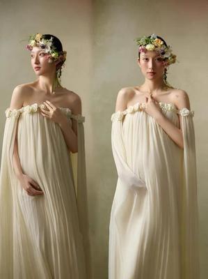 French-Inspired Maternity Photography Dress for Indoor Studio & Home Portraits