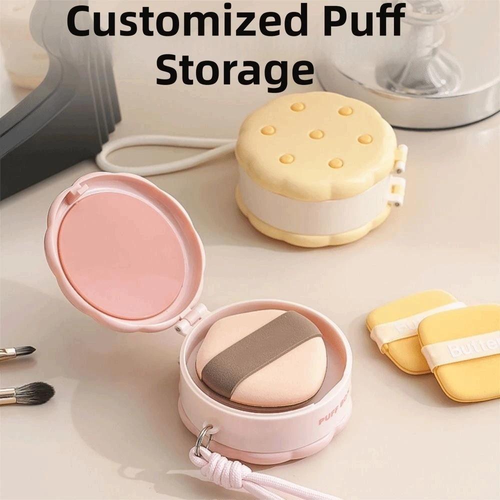 1/2/3Pcs Cookie Shape Powder Puff Storage Box Multifunctional Dustproof Case  Portable Use