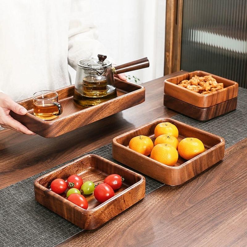 Dessertteller aus japanischem Akazienholz, runder Holzteller, Haushaltsküchenzubehör, Holzgeschirr, Snackteller, Obstregal