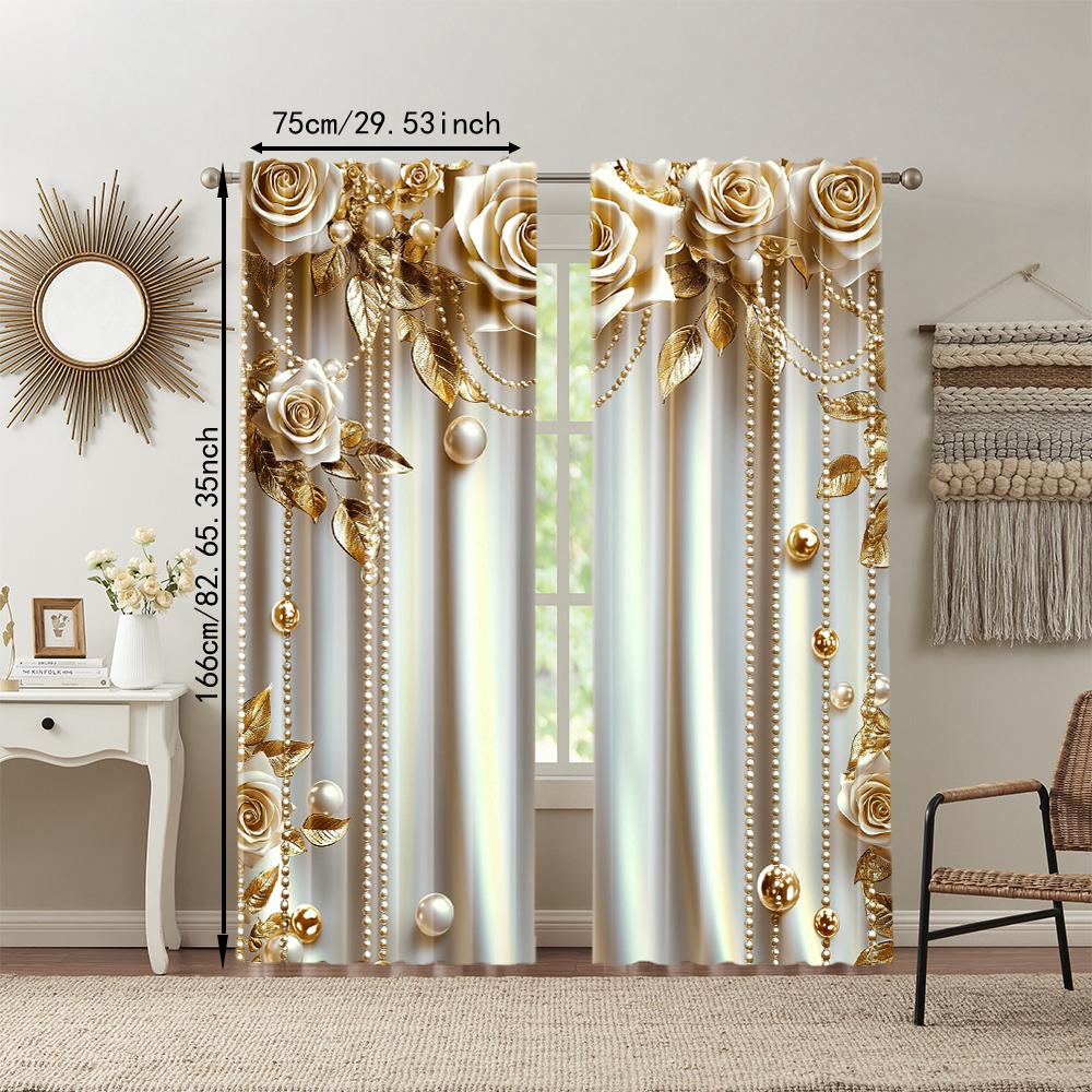 2Pcs Modern European Style Flower Window Curtains With Rod Pockets Digital Printed Polyester Material Suitable For Living Room