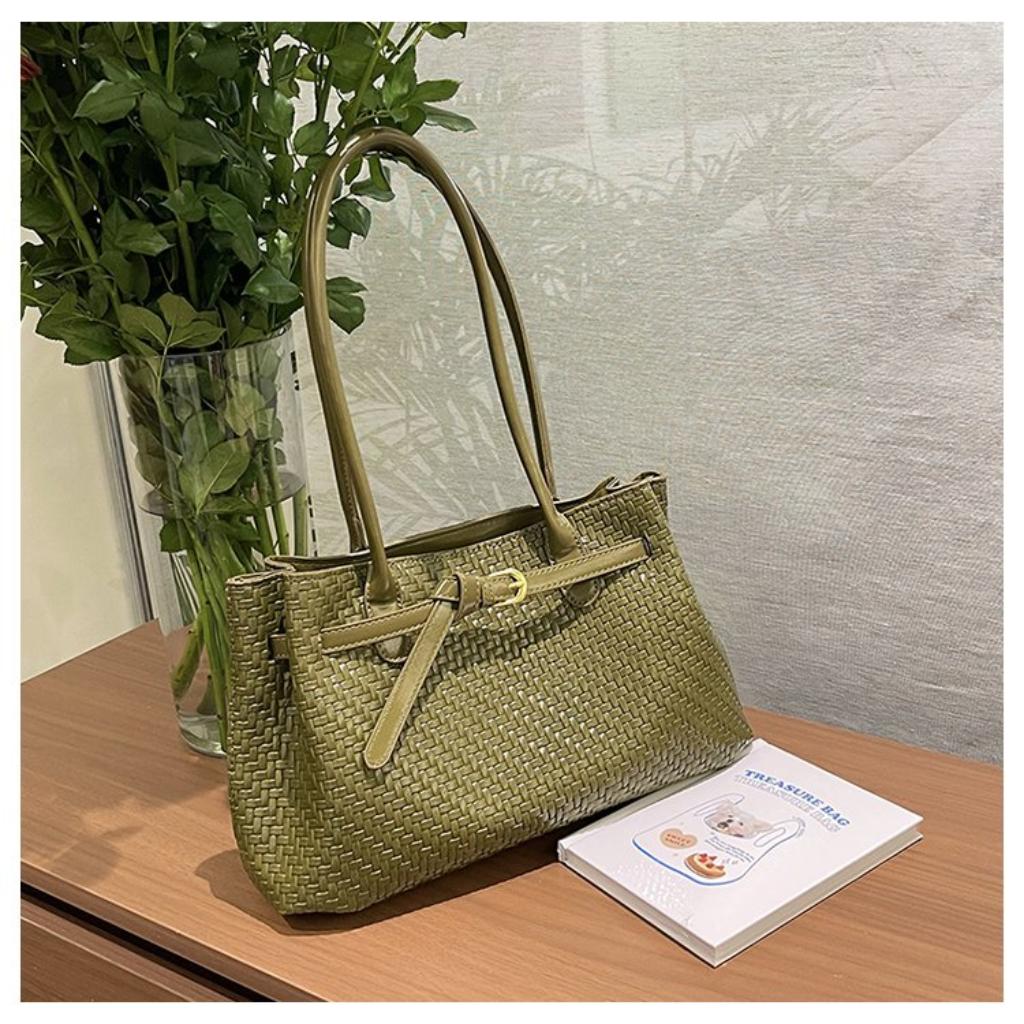 Xeie Thuk Tote Bag Women PU Woven Texture Handheld Shoulder Daily Commute