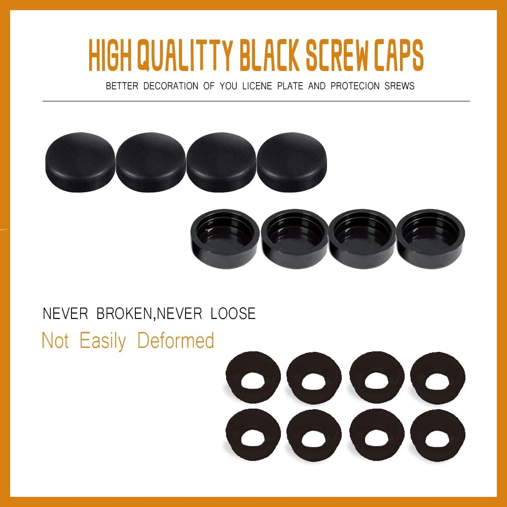 4 Set Black Anti Theft License Plate Screws Kits, Rustproof Stainless Steel Car Tag Plate Mounting Hardware, M6 (1/4") Tamper Proof Screws for Front