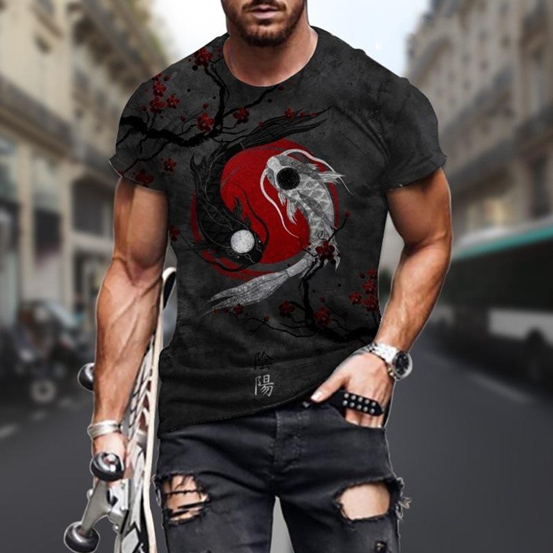 Summer Men's 3D Digital Printed Yin-yang Bagua Men's Earth Short Sleeved T-shirt