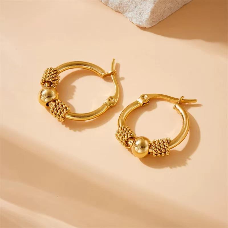 Trendy 316L Stainless Steel Twisted Luck Bead Stud Earrings